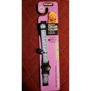 Petmate Stars Breakaway Reflective  Cat Collar 3 8 inch x 8-12 inch Blue 9.5mm